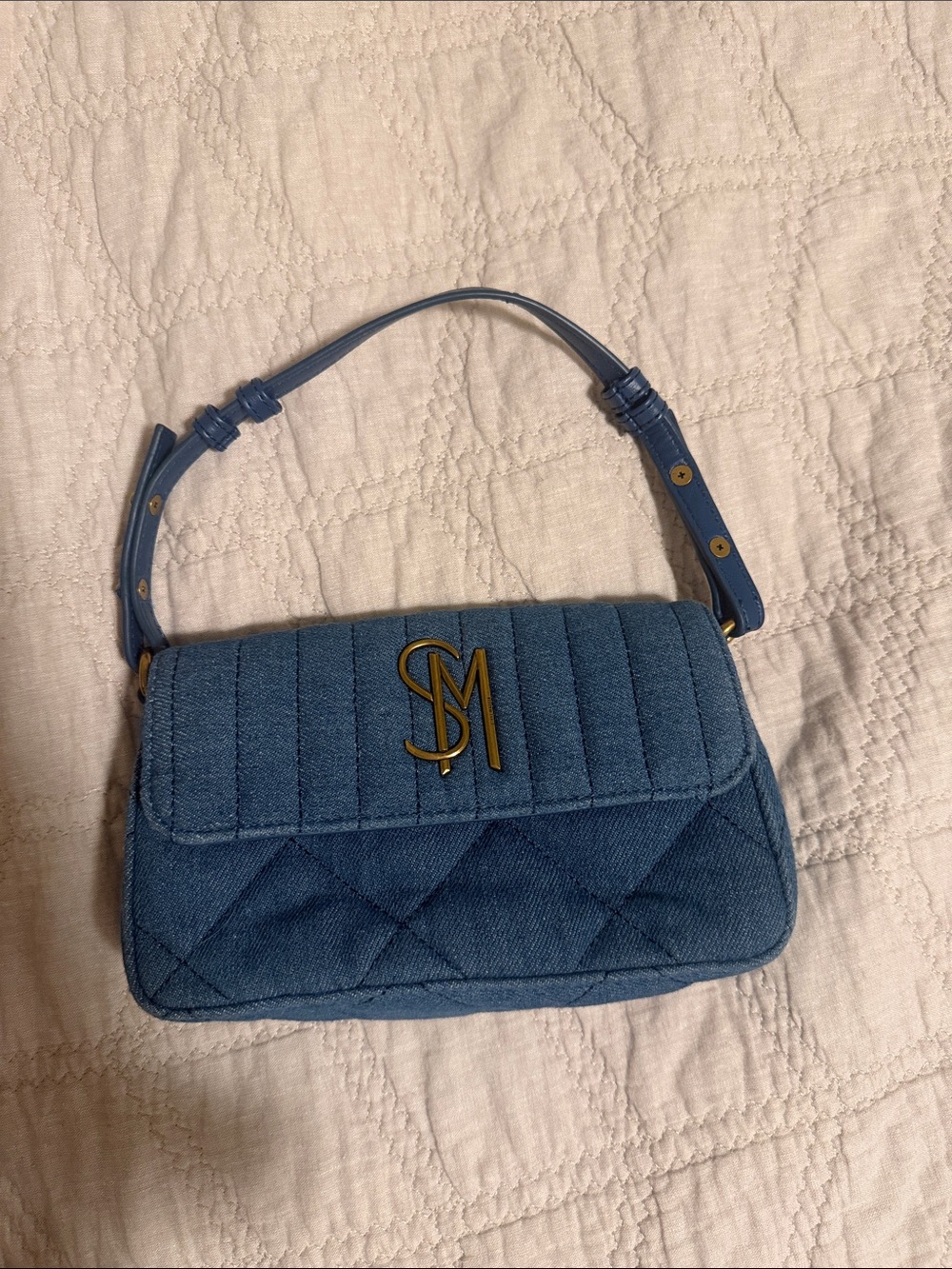 Steve Madden Quilted Denim-Texture Shoulder Bag - Blue
